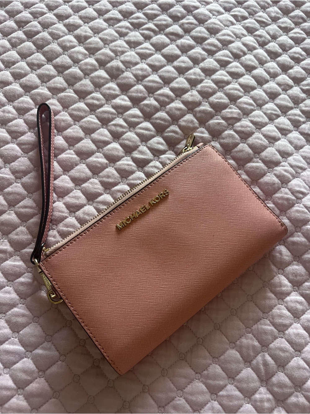 Michael Kors Blush Pink Leather Wristlet Clutch with Gold Hardware